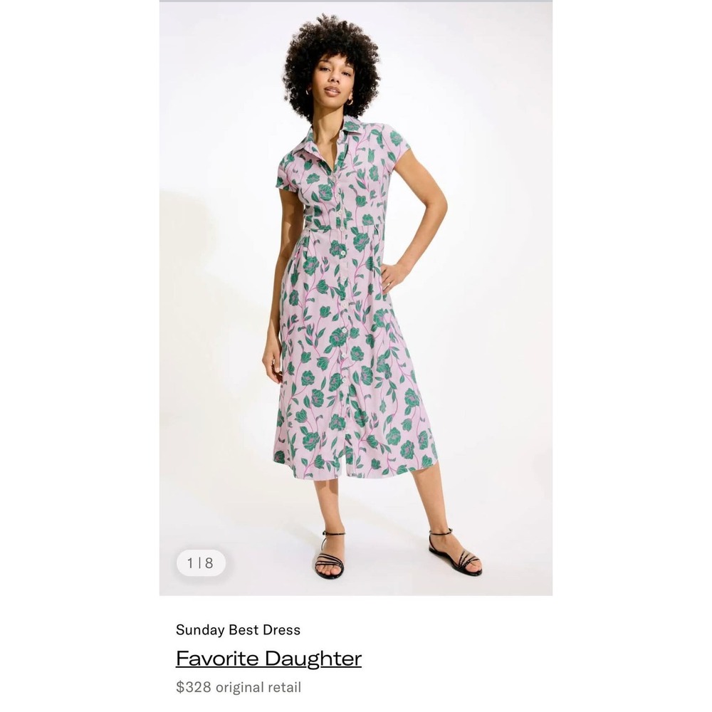 Favorite Daughter Sunday Best Floral Linen Blend Midi Shirtdress Purple Green
